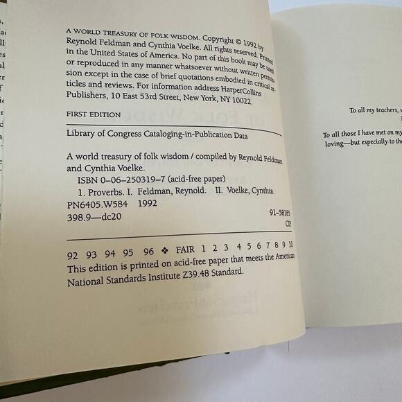 A World Treasury of Folk Wisdom Hardcover Reynold Feldman - Picture 2 of 6